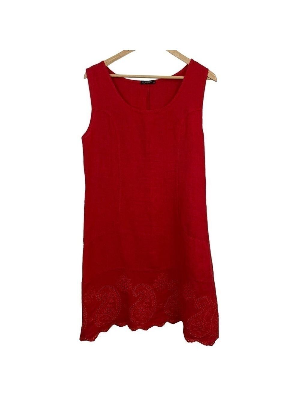 Lungo L’Arno Summer Dress Womens M Red Eyelet Lace Sleeveless Breathable EUC